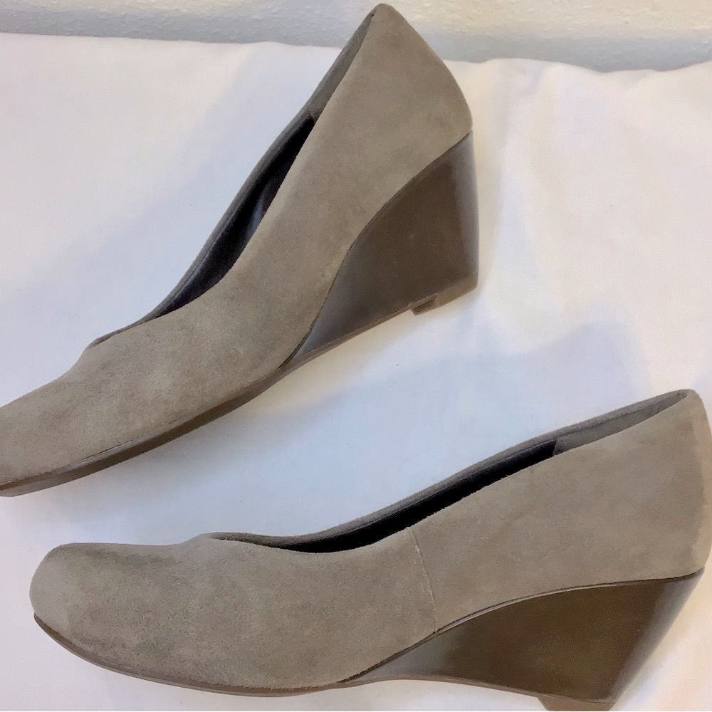 Clarks Artisan Light Brown Suede Slip On Wedge Heels
